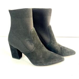 Steve Madden Richter Black Suede Sock Ankle Boots Block Heel‎ Pointed Women Sz 8